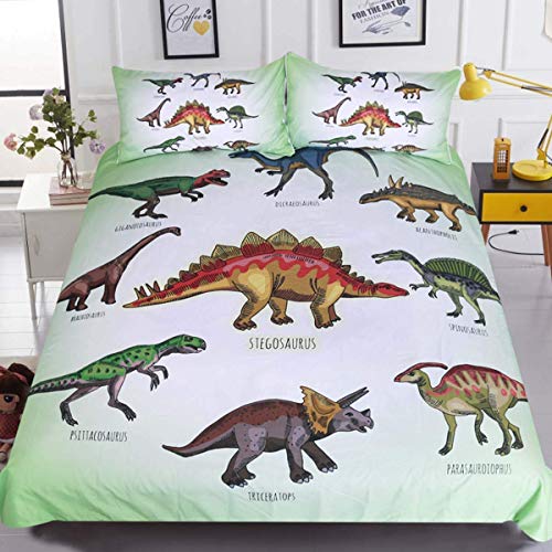 Book Cover Sleepwish Dinosaur Print Kids Boys Girls Bedding Green White Ancient Animal Duvet Cover Super Soft 3 Pieces with 2 Pillow Cases (Twin)