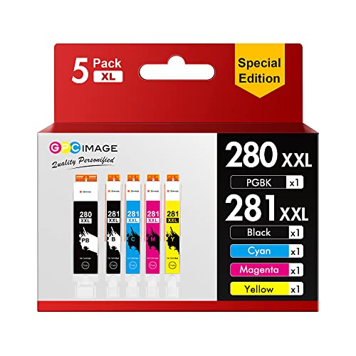 PGI-280XXL CLI-281XXL 5 Pack Compatible 280 281 Ink Cartridge Replacement for Canon 281 Ink cartridges Canon 280 Ink Use to PIXMA TS6120 TR7520 TR8520 TR8500 TR8600 TR8620 TS6220 TS9120 (5 Pack)