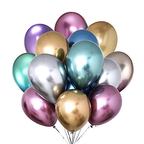 Letsparty Metallic 12" Latex Shiny Chrome Balloons, Multicolor, Pack of 50