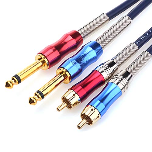 TISINO Dual 6.35mm TS Mono Jack Plug to Dual Phono RCA Plug Audio Interconnect Cable Patch Cord Lead - 1m