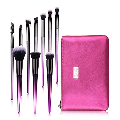10 pcs Makeup Brushes Set - HEDILINA Professional Makeup Brush Kit, Eyebrow Eyeshadow Eyelash Lip Foundation Blush Powder Blending Concealer Brushes (Rose Red)