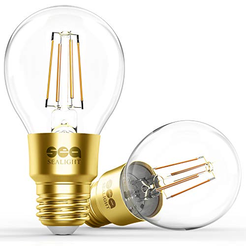 SEALIGHT Smart Wi-Fi LED Bulb, Smart Light Bulb Glass Vintage Edison Light, A19, Dimmable, Soft White 2700K, No Hub Required, Works with Alexa and Google Assistant, Pack of 2