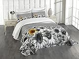 Lunarable Modern Bedspread, Sunflower Field Black and White Single Yellow Flower Spring Landscape Individuality, Decorative Quilted 3 Piece Coverlet Set with 2 Pillow Shams, King Size, Grey and White
