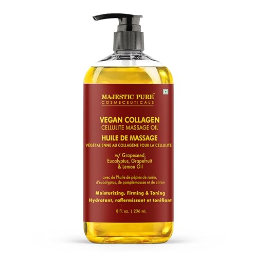 Majestic Pure Natural Cellulite Massage Oil, Unique Blend of Massage Essential Oils - Improves Skin Firmness, More Effective Than Cellulite Cream, 8 fl oz