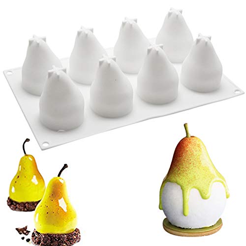 3D Pear Shape Silicone Mold for Baking Mousse Cake, 3D Fruit Silicone Mold for Cakes, French Dessert Mold, Ice Cream Mold, Cake Decorating Mold, Non-Stick & Easy Release, 3D Pear Shaped, 8 Cavities