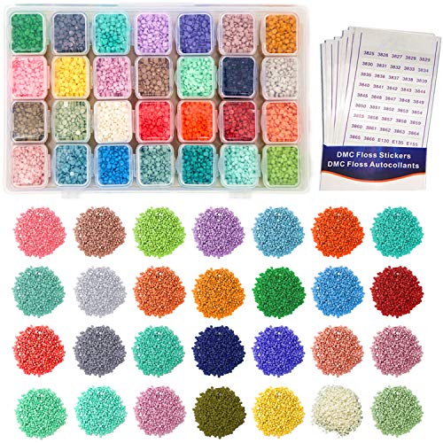 Book Cover 36 Colors Diamond Painting Accessories Replacement Round Diamonds with Adjustable 36 Grids Diamond Storage Boxes and 617 Pieces Marker Label for Missing Drills of 5D Diamond Painting Kits