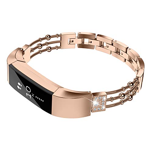 TOYOUTHS Compatible with Fitbit Alta Bands and Fitbit Alta hr Bands for Women, Bling Metal Adjustable Replacement Dressy Bracelet Wrist Bands Rose Gold