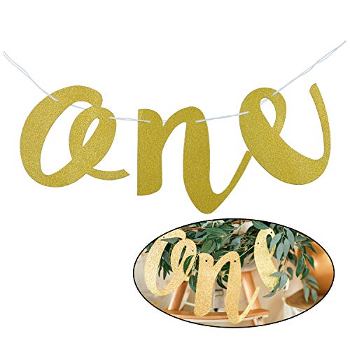 1st Birthday Baby Party Decoration High Chair Glitter Gold ONE Banner by Saundra Peal