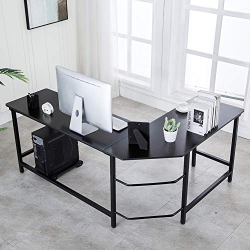 Ulikit Modern L Shaped Computer Desk Corner Gaming Desk Computer Table Workstation Office Wood Top Desk Black 66" x 49" x 29"