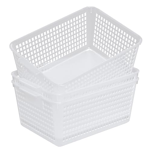 Qsbon Large Plastic Storage Organization Bins Basket, Set of 3, Clear