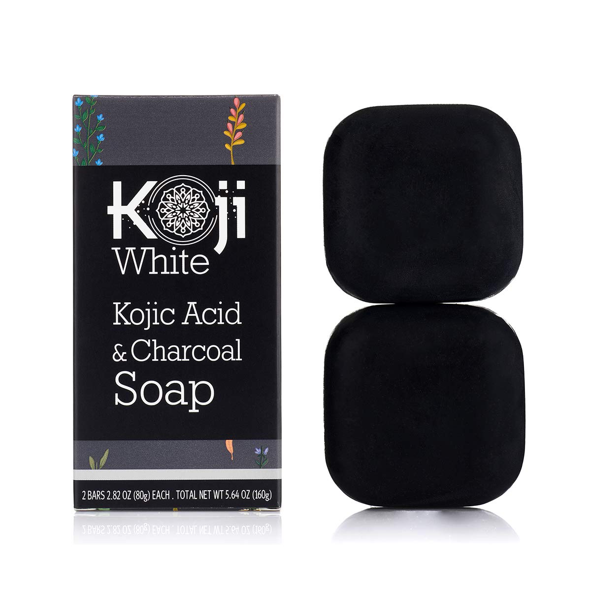 Book Cover Koji White Kojic Acid & Charcoal Black Soap (2.82 oz / 2 Bars) - Brightening & Smoothing for Facial & Body, Cruelty Free - All Skin Type