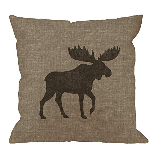 Book Cover HGOD DESIGNS Animal Throw Pillow Cushion Cover,Rustic Moose Silhouette Burlap Cabin Cotton Linen Polyester Decorative Home Decor Sofa Couch Desk Chair Bedroom 18x18inch Square Throw Pillow Case,Gray