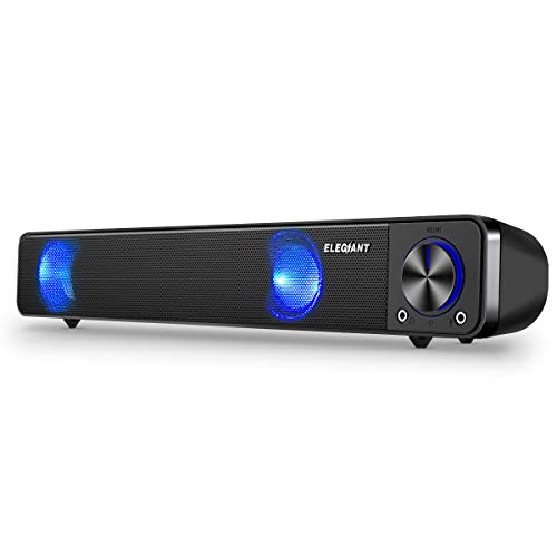 Computer Sound Bar, ELEGIANT SR200 Wired Computer Speakers, USB Powered Mini Soundbar Speakers for Laptop PC Tablets Desktop Projector Cellphone, Black