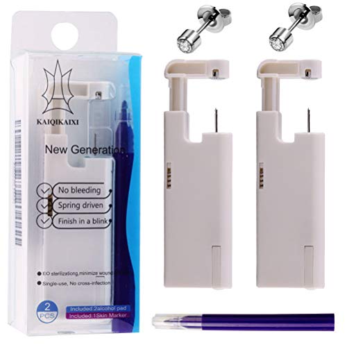 2PCS Ear Nail Gun Disposable Aseptic Household Ear Piercing Gun Portable Ear Piercing Gun Group Ear Piercing Tools (New Generation) (4MM, Silver)