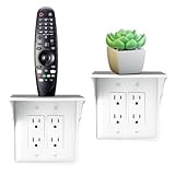 Power Perch Double Wall Outlet Shelf with Cord Storage Strap - Declutter & Reclaim Bathroom Counter Space - Alexa Stand, Apple Homepod Shelf, Toothbrush Holders Wall Mounted - White, 2-Pack