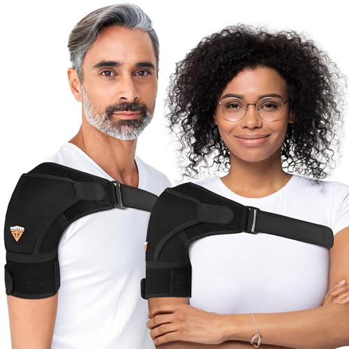 Shoulder Brace for Torn Rotator Cuff - 4 Sizes - Shoulder Pain Relief, Support and Compression - Sleeve Wrap for Shoulder Stability and Recovery - Fits Left and Right Arm, Men & Women (Black, Small/Medium)