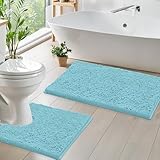 LuxUrux Bathroom Rugs Sets 2 Piece: Quick Dry, Soft Plush Anti-Slip, Super Absorbent. Includes Rectangular (31x20 inches) & U-Shaped Toilet Mat (20x20 inches) | Spa Blue