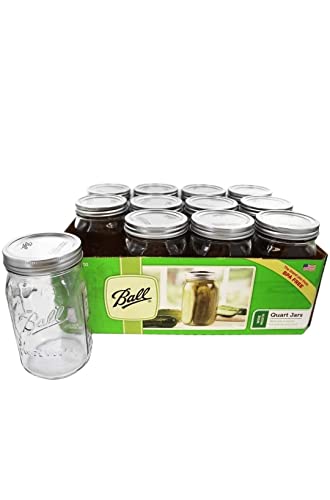 Book Cover Ball Mason 32 oz Wide Mouth Jars with Lids and Bands, Set of 12 Jars.