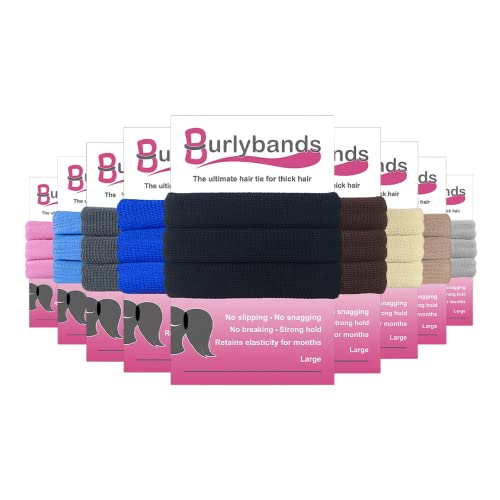 Burlybands Large Hair Ties for Thick Heavy or Curly Hair. No Slip No Damage Seamless Ponytail Holders Scrunchies Sports Thick Hair Ties. Women's Hair Elastics-Bands