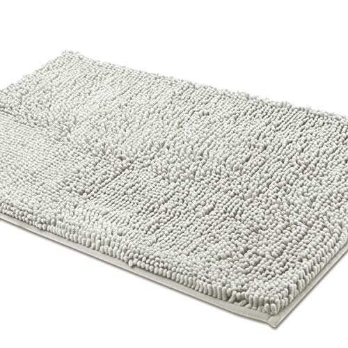 Book Cover ITSOFT Extra Large Plush Microfiber Non Slip Soft Bathroom Rug, Absorbent Machine Washable Chenille Bath Mat | Quick Dry Shag Carpet, Great for Bath, Shower, Bedroom, or Door Mat (Light Gray, 34x21)