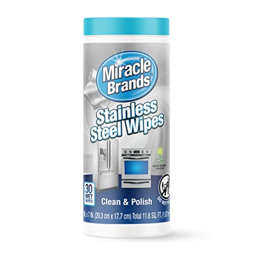 MiracleWipes for Stainless Steel, Cleaner Wipes for Kitchen and Home Appliances, Including Oven, Refrigerator, Dishwasher, Microwave, Sink, Hood, and Grill, Removes Fingerprints and Smudges - 30 Count