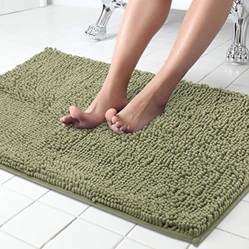 Book Cover ITSOFT Non Slip Shaggy Chenille Soft Microfibers Bath Mat for Bathroom Rug Water Absorbent Carpet, 34 x 21 Inches Sage Green