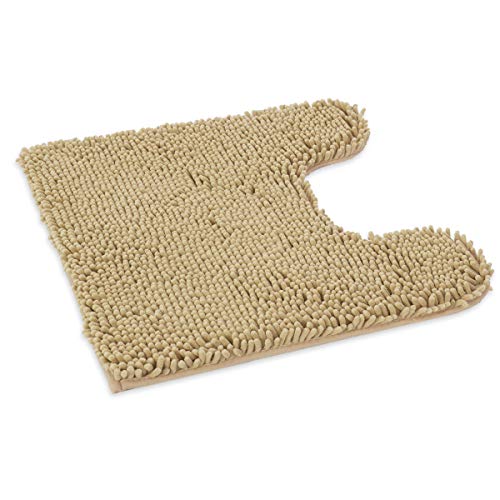 ITSOFT Non-Slip Shaggy Chenille Soft Microfibers Toilet Contour Bathroom Rug with Water Absorbent, Machine Washable, 21 x 24 Inch U-Shaped Light Gray
