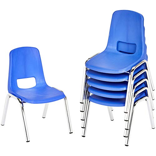 AmazonBasics 16 Inch School Classroom Stack Chair, Chrome Legs, Blue, 6-Pack