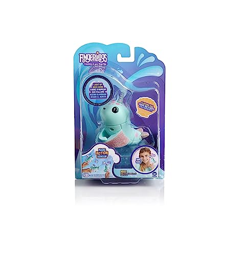 WowWee Fingerlings Light Up Narwhal - Nikki (Turquoise) - Friendly Interactive Toy