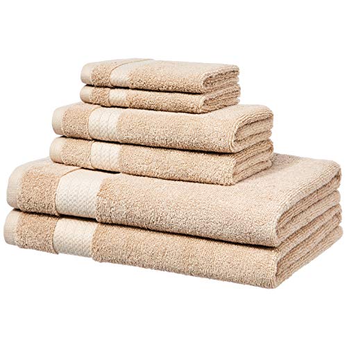 Amazon Basics Performance Bath Towels, 6 Piece Set, Sand