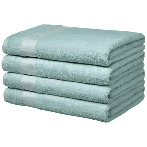 Amazon Basics Everyday Bath Towels, Set of 4, Calm Blue, 100% Soft Cotton, Durable