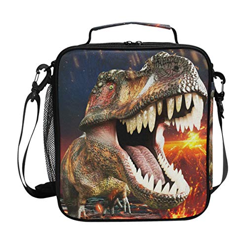 Book Cover ZOEO Boys Dinosaur Lunch Box 3D Insulated Lunch Bag Prep Kids Cooler Blue Tote Freezable Shoulder Strap Waterproof Picnic Meal for School Office