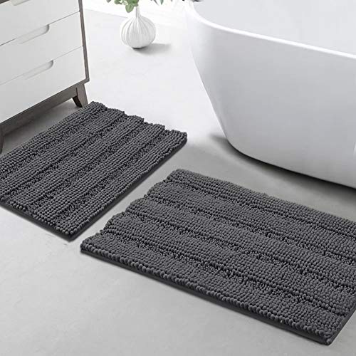 Book Cover Bath Mat Set 2 Piece Chenille Bathroom Rugs Shaggy Bath Mats for Bathroom Extra Absorbent Gray Bath Mat Non Slip Bath Rugs Set for Kitchen/Living Room Area Rugs, 20x32 Inch & 17x24 Inch, Gray