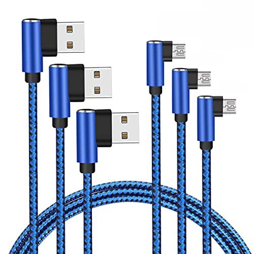 CTREEY Micro USB Cable, 90 Degree 3 Pack 3FT 6FT 10FT Premium Nylon Braided Android Fast Charger USB to Micro USB Charging Cable for Samsung Galaxy S7 Edge/S6/S5 (Blue)