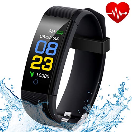 Fitness Tracker, Smart Watch Waterproof with Heart Rate Monitor, Blood Pressure Monitor, Sleep Monitor, Pedometer for Walking, Calorie Counter, Call/SMS Alert, Activity Tracker for Kids Women and Men