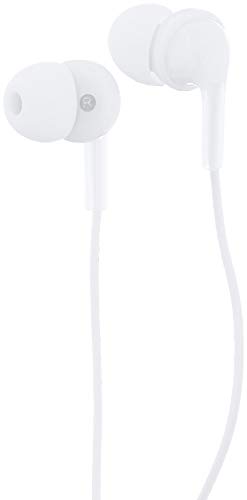Amazon Basics In Ear Wired Headphones Earbuds with Microphone No Wireless Technology, White, 0.96 x 0.56 x 0.64in