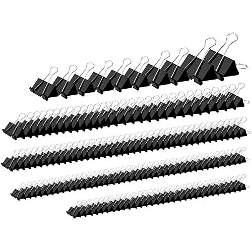 YSeaWolf 152 Pack Binder Clips Assorted Sizes, 6 Different Sizes of Multipurpose, not Thin, not Easy to Break, Spring Tension Suitable Paper Clips, Paper Clamps - Sturdy Container Included(Black)