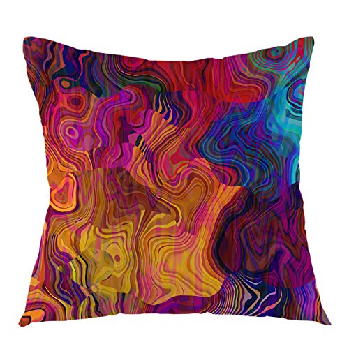 Book Cover oFloral Chaotic Waves Pillowcase,Colorful Rainbow with Purple Fuchsia Pink Red Orange Gold Blue Throw Pillow Cover Square Cushion Case for Sofa Couch Car Bed Home Decorative 18