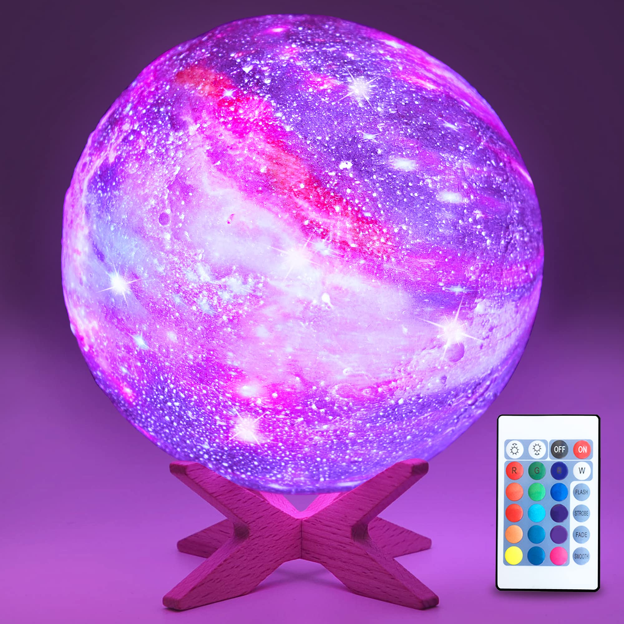 Book Cover HYODREAM5.9' Moon Lamp Kids Night Light Galaxy Lamp 16 Colors LED Moon Light with Rechargeable Battery Touch & Remote Control as Birthday Gifts for Boys/Girls/Kids