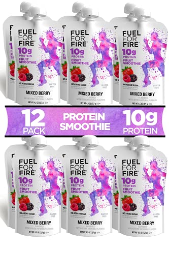 Book Cover Fuel For Fire - Mixed Berry (12 Pack) Fruit & Protein Smoothie Squeeze Pouch | Perfect for Workouts, Kids, Snacking - Gluten Free, Soy Free, Kosher (4.5 ounce pouches)