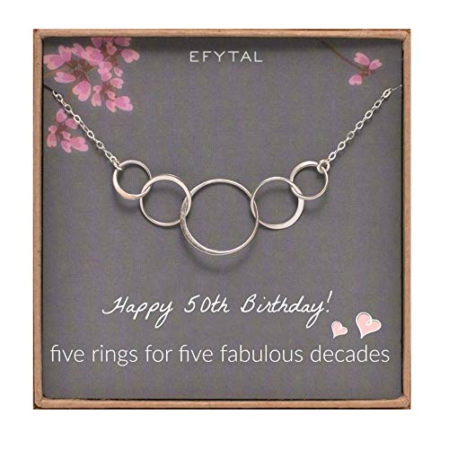 Book Cover EFYTAL 50th Birthday gifts for women, Sterling Silver Five Circle Necklace For Her 5 Decade Jewelry 50 Years Old