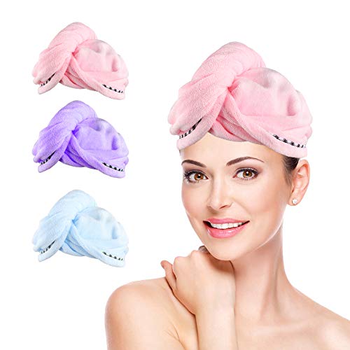Hair Towel Wrap Turban, Microfiber Drying Bath Shower Head Wrap Towel with Buttons, Quick Magic Dryer, Dry Hair Hat Wrapped Bath Dry Cap, Super Absorbent