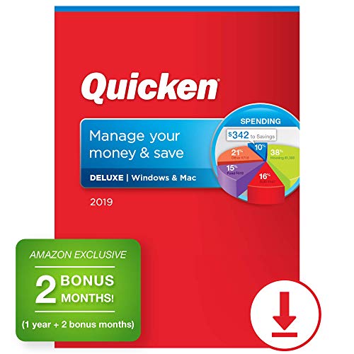 Book Cover Quicken Deluxe 2019 Personal Finance & Budgeting Software [PC/Mac Download] 1-Year Subscription + 2 Bonus Months [Amazon Exclusive]