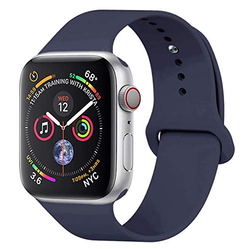 Book Cover YC YANCH Compatible with for Apple Watch Band 38mm 40mm, Soft Silicone Sport Band Replacement Wrist Strap Compatible with for iWatch Series 5/4/3/2/1, Nike+, Sport, Edition, M/L, Midnight Blue