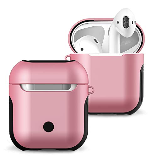Romozi Airpods Case Cover and Skin Airpod Skins is Silicone and Hard Cover Dual Layer Design, Heavy Duty Air Pods Case,Anti-Fall Shockproof Equipped Lanyard for Apple Airpods Accessories(Pink)