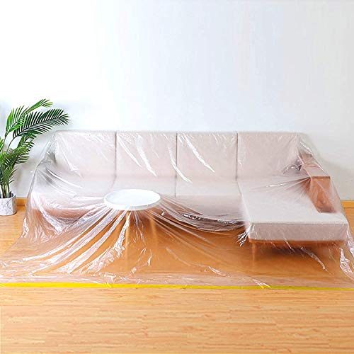146"/12ft Plastic Sofa Couch Cover, Plastic Covers for Furniture ,Waterproof Couch Cover for Sectional Sofa LShape, Extra Large Bed Sofa Couch Chair Furniture Protector Cover for Moving and Storage