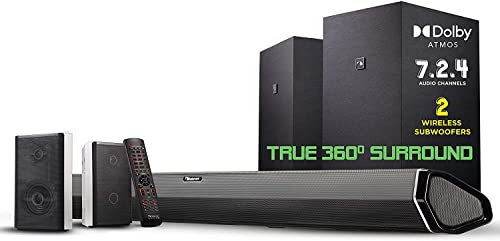 Nakamichi Shockwafe Elite 7.2.4 Channel 800W Dolby Atmos/DTS:X Soundbar with Dual 8â€ Subwoofers (Wireless) & 2 Rear Surround Speakers. Enjoy Plug and Play True 360Â° Cinema Sound & Room-Shaking Bass