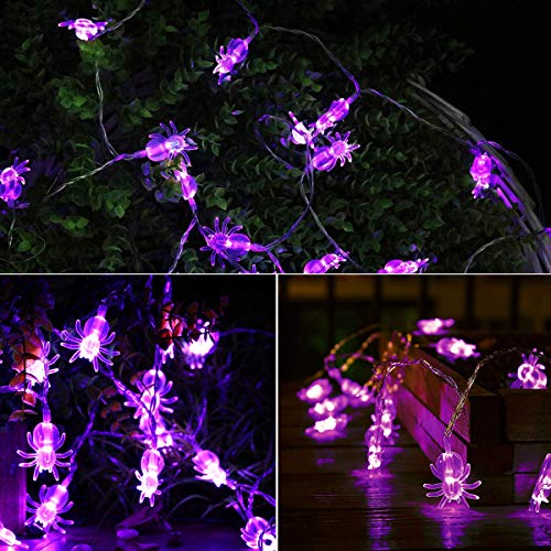 Halloween String Lights, Waterproof 30 LEDs Purple Spiders Lights Halloween Decoration Lights with 8 Modes for Indoor Outdoor Garden Trees Party Decor - Battery Powered