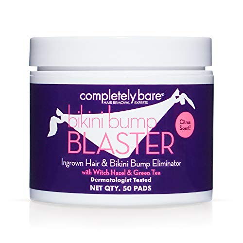Completely Bare Bikini Bump Blaster Pads- All Natural Antioxidant Witch Hazel & Green Tea Prevent Ingrown Hairs and bumps, Gentle Exfoliating Treatment Wipes, Cruelty-Free Vegan Formula, 50 ct, 1pk
