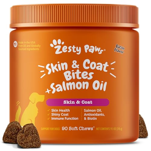 Zesty Paws Omega 3 Alaskan Fish Oil Chew Treats for Dogs - with AlaskOmega for EPA & DHA Fatty Acids - Itch Free Skin - Hip & Joint Support + Heart & Brain Health